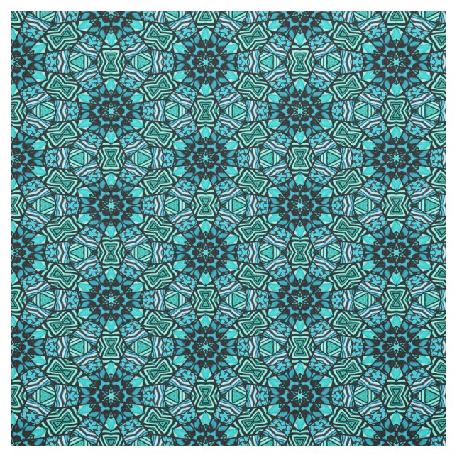 Chic Retro Teal Turquise Oriental Mosaic Mönster Tyg (Provkarta)