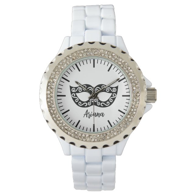 Chic Rhinestone vit emamel-handklocka för kvinnor Armbandsur (Framsida)