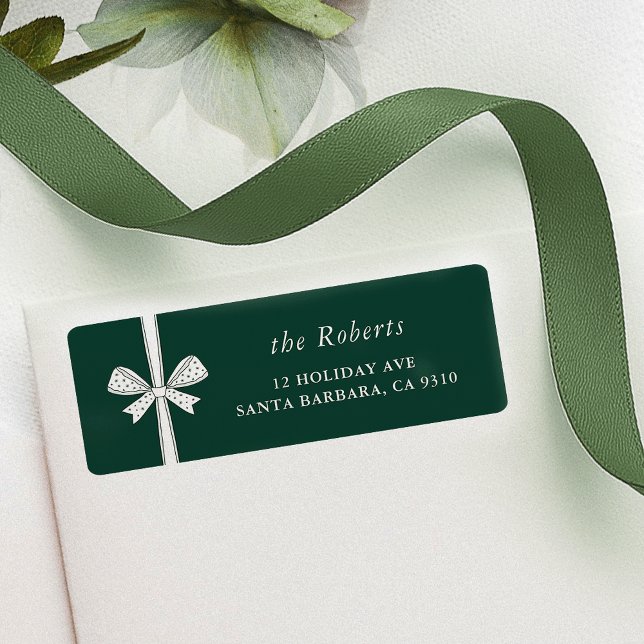 Chic Ribbon Bow Gräs Grönt Minimal jul Returadress Etikett (elegant ribbon and bow green Christmas return address labels)
