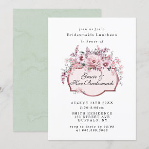 Chic Ro Blommigt Guld Bridesmaids Luncheon Inbjudn