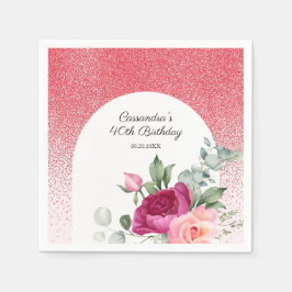 Chic Ro Blommigt Red Glitter födelsedag Pappersservett