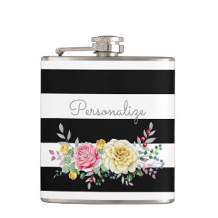 Chic Ro Blommigt Trendig Black Rand och Namn Fickplunta