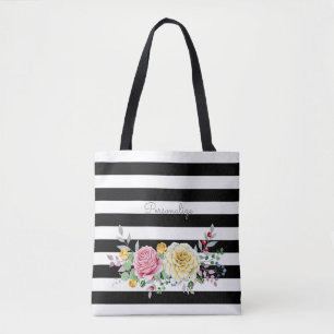 Chic Ro Blommigt Trendig Black Rand och Namn Tygkasse