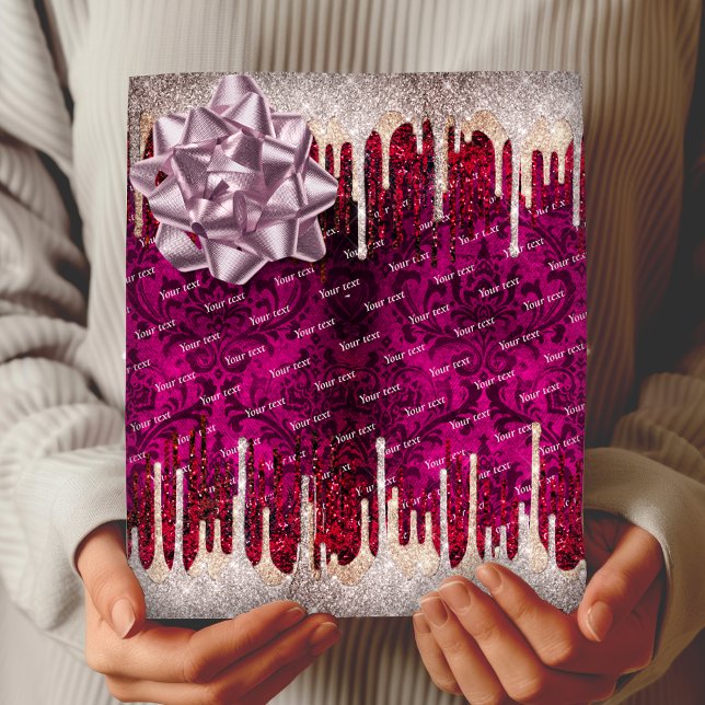Chic ro  brunröda droppar i glitter monogram presentpapper (Skapare uppladdad)