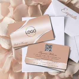 Chic Ro Coral Curved Linjer Logotyp och QR-kod Visitkort