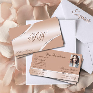Chic Ro Coral Curved Linjer Monogram Photo Visitkort