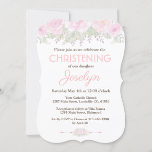 Chic Ro Garden Blommigt Baptism Inbjudan