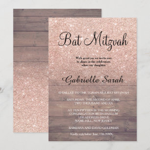 Chic ro glitter, Bat mitzvah rustik från guld Inbjudningar