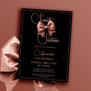 Chic Ro Glitter Bow Sweet 16 Birthday Inbjudningar