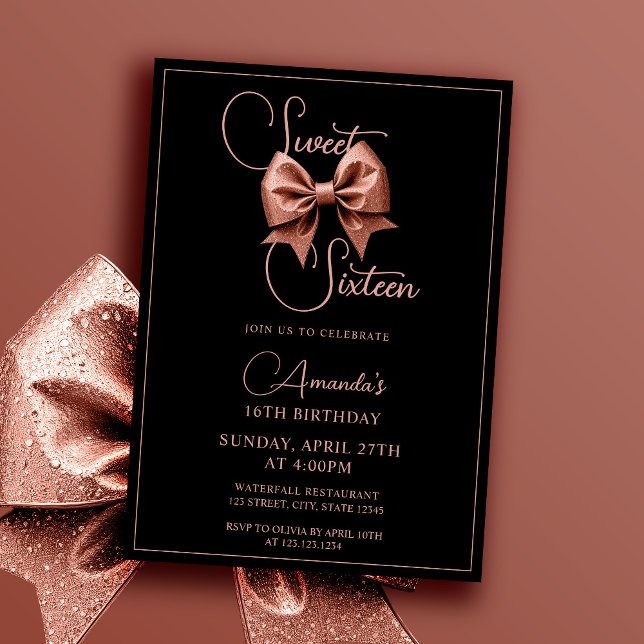 Chic Ro Glitter Bow Sweet 16 Birthday Inbjudningar (Skapare uppladdad)