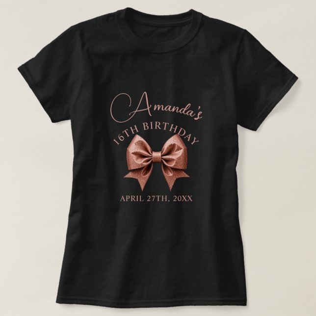 Chic Ro Glitter Bow Sweet 16 Birthday T Shirt (Design framsida)