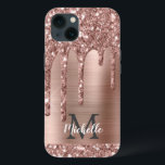 Chic Ro Glitter Drives Monogram Rosa Metall Guld<br><div class="desc">Elegant, modern, giftig ro guld glitter droppar rosa metall anpassningsbar personlig och monogrammad namn. Den här designen har gnistror i rosa ros glitter på rosa borstad metall med anpassningsbar guld monogram initial och första personlig-textmall. Perfekt feminin gåva till flickor och kvinnor som kärlek söt trendig glam sak. Kontakta mig om...</div>