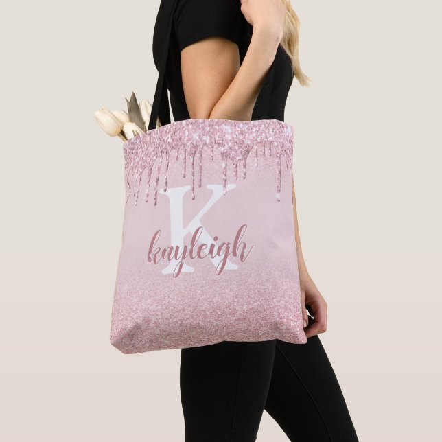 Chic Ro Glitter Expanbre Rosa Monogram Tygkasse (Närbild)