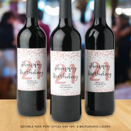 Chic Ro Glitter Guld LYCKLIG 21:a BIRTHDAY Vinflaska Etikett