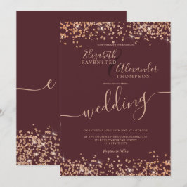 Chic ro glitter konetti burgundy bröllop inbjudningar