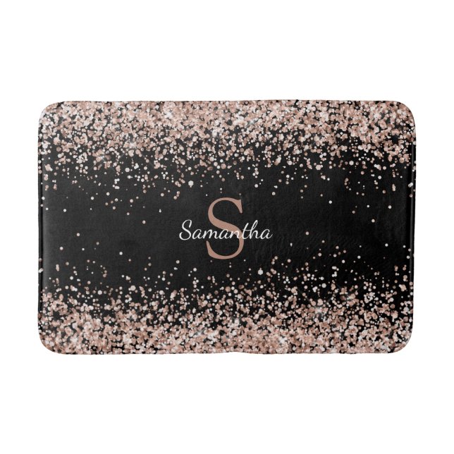 Chic Ro Glitter Konfetti Monogram Black Badrumsmatta (Framsidan)