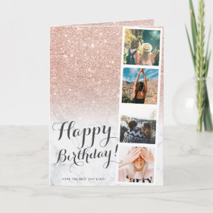 Chic ro glitter marble fotofoto födelsedag kort