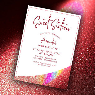 Chic Ro Glitter Regnbågsvett för Guld 16 födelseda Inbjudningar
