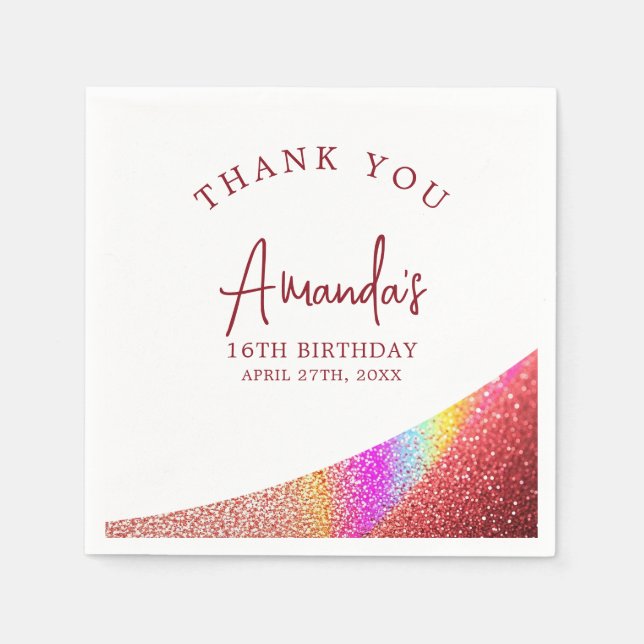 Chic Ro Glitter Regnbågsvett för Guld 16 födelseda Pappersservett (Framsidan)