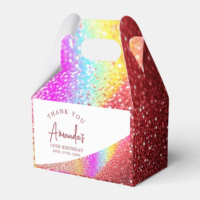 Chic Ro Glitter Regnbågsvett för Guld 16 födelseda Presentaskar (Framsidan Sidan)