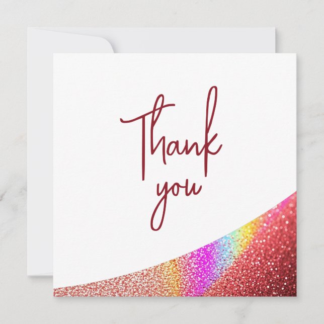 Chic Ro Glitter Regnbågsvett för Guld 16 födelseda Tack Kort (Framsida)