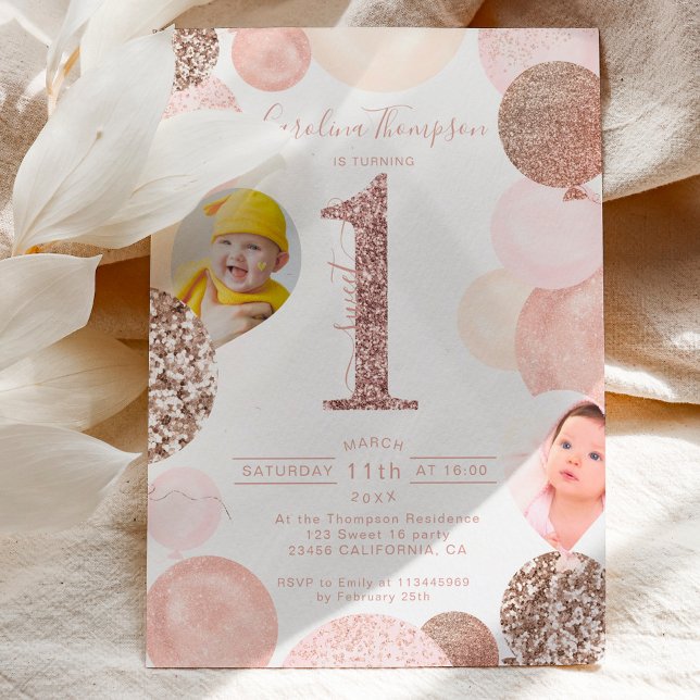 Chic ro glitter rosa ballong foto först inbjudningar (Skapare uppladdad)