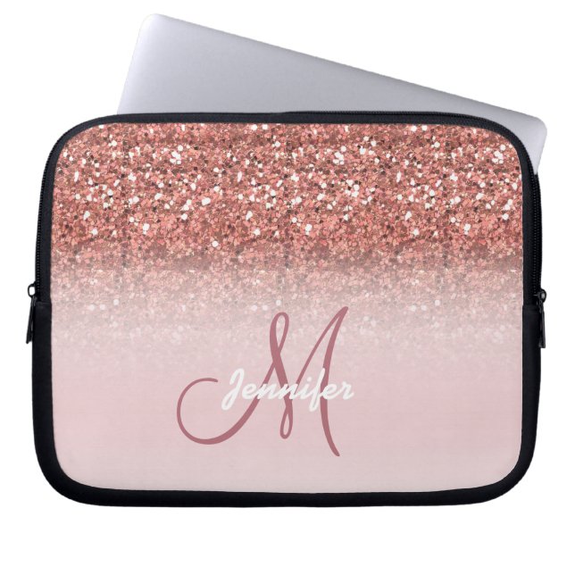 Chic Ro Glitter Sparkles Girly Monogram Laptop Fodral (Framsidan)