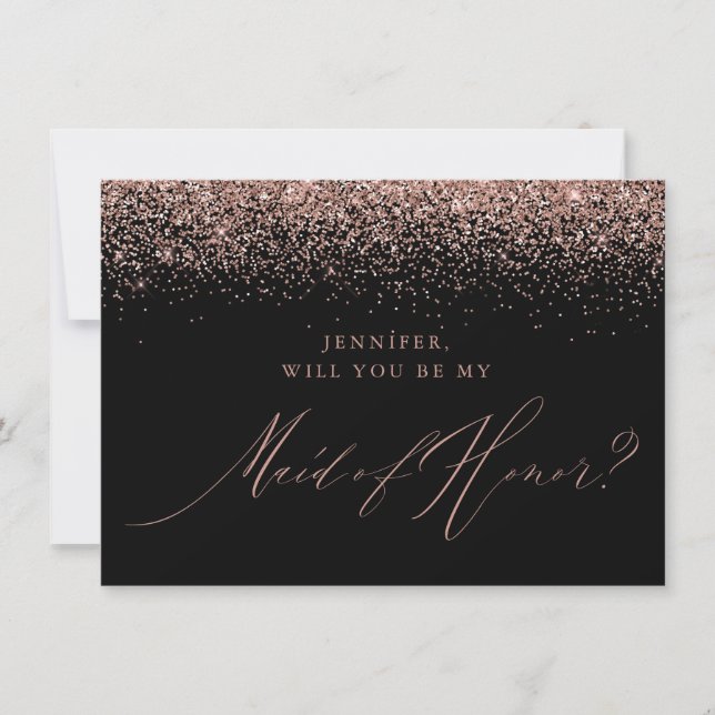 Chic Ro Glitter, svart Maid of honor Inbjudningar (Framsida)