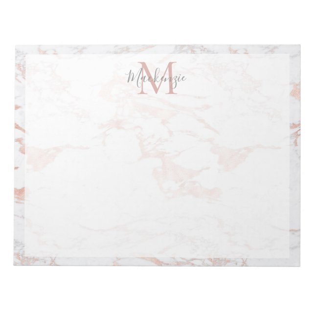Chic Ro Gold Foil Marble Monogram Anteckningsblock (Framsida)