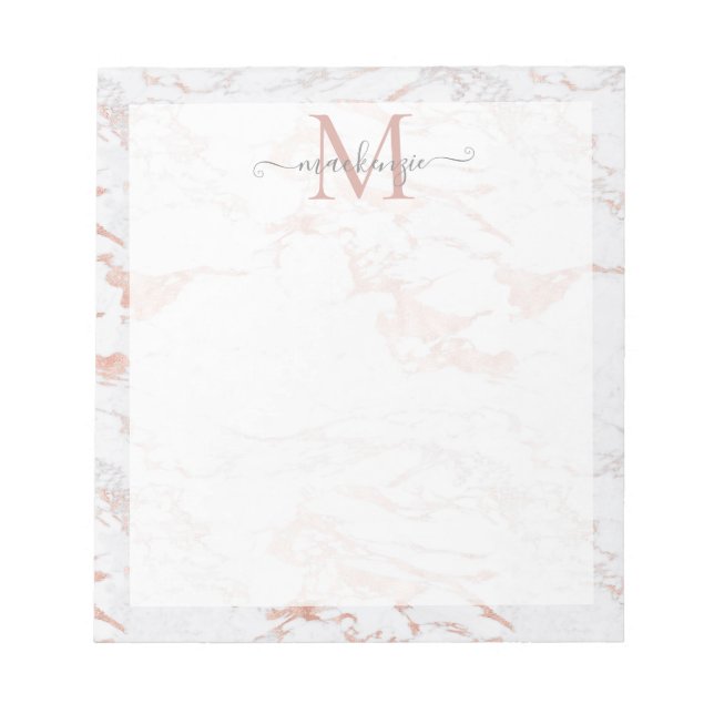 Chic Ro Gold Foil Marble Monogram Anteckningsblock (Framsida)
