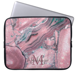 Chic Ro Guld Agate Geode Gnistra Monogram Laptop Fodral