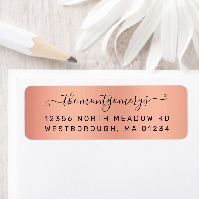 Chic Ro Guld Black Script Metall Returadress Etikett (Insitu)