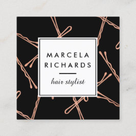 Chic Ro Guld Bobby Stift Hair Stylist Salon Black Fyrkantigt Visitkort
