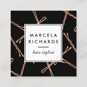 Chic Ro Guld Bobby Stift Hair Stylist Salon Black Fyrkantigt Visitkort