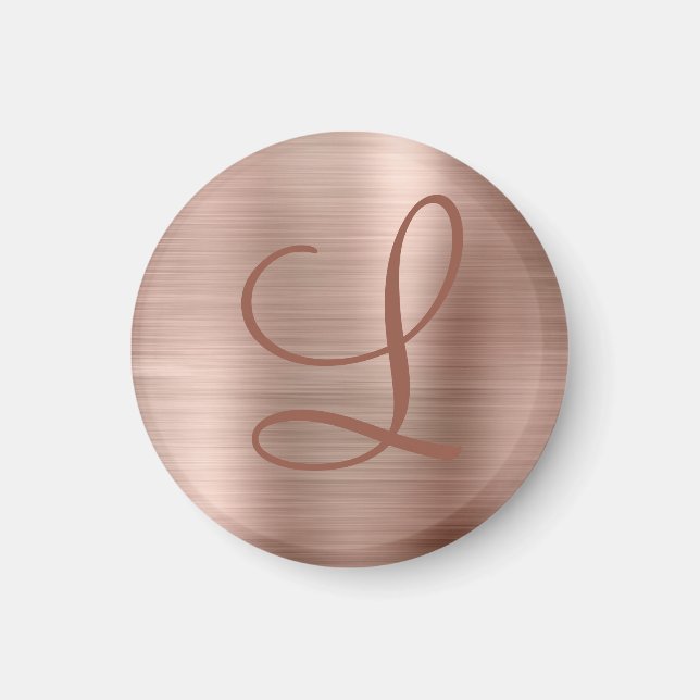 Chic Ro Guld Brushed Metall Monogram Initial Magnet (Framsidan)