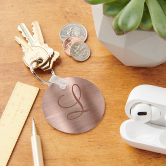 Chic Ro Guld Brushed Metall Monogram Initial Nyckelring