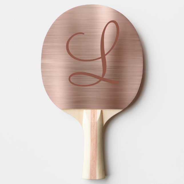 Chic Ro Guld Brushed Metall Monogram Initial Pingisracket (Framsidan)