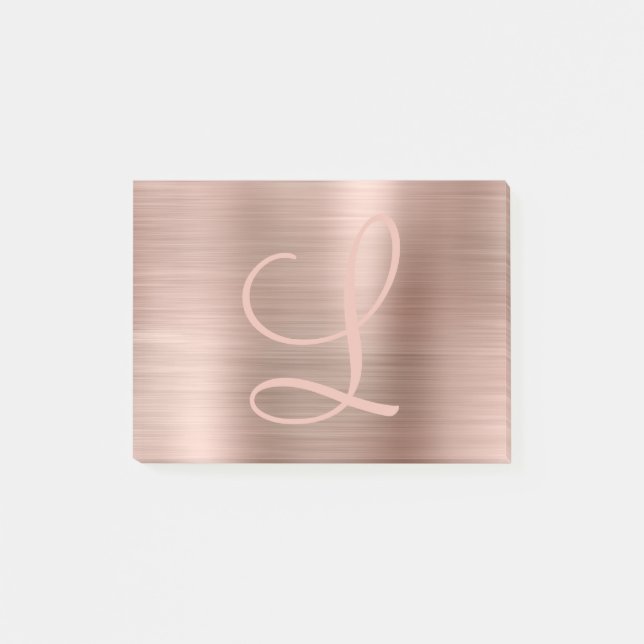 Chic Ro Guld Brushed Metallic Monogram-skript Post-it Block (Framsida)