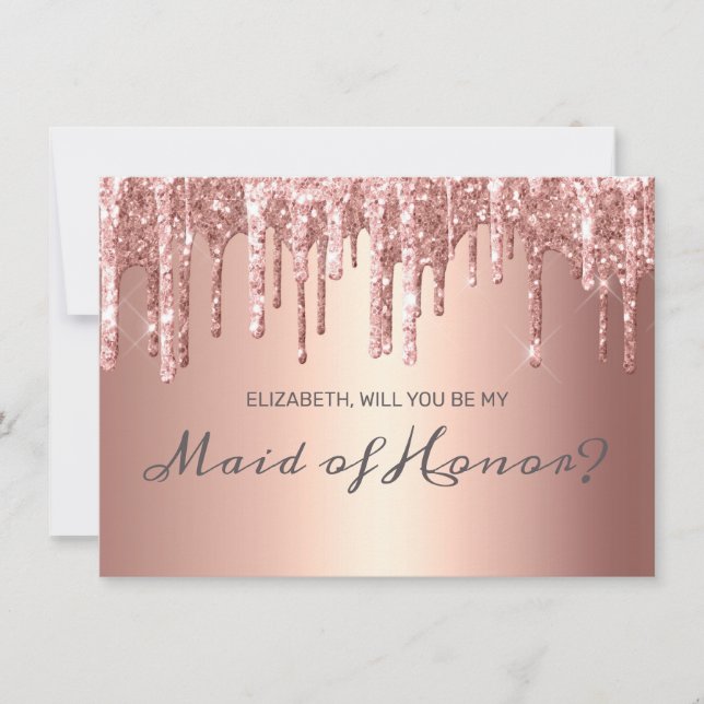 Chic Ro Guld Drickning Glitter Maid of honor Inbjudningar (Framsida)