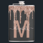Chic Ro Guld Drickning Glitter Monogram Namn Fickplunta<br><div class="desc">Den här personligen i chic har en gräns överst på ro guld som droppar glitter med gnistor. I mitten finns ditt första monogram i ro guld med ditt namn i ett handskript för blek rosa på elegant i svart bakgrund. Gör en unik glitter- och glam-design för den speciella flickan i...</div>