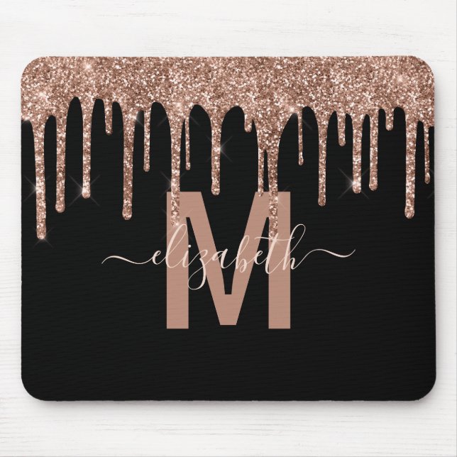 Chic Ro Guld Drickning Glitter Monogram Namn Musmatta (Framsidan)