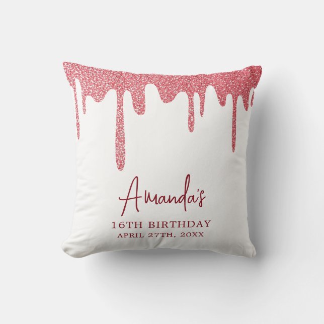 Chic Ro Guld Drip Glitter Sweet 16 Birthday Kudde (Framsida)