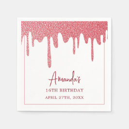 Chic Ro Guld Drip Glitter Sweet 16 Birthday Pappersservett