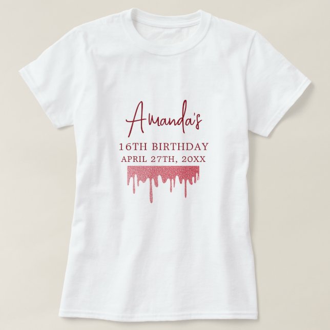 Chic Ro Guld Drip Glitter Sweet 16 Birthday T Shirt (Design framsida)