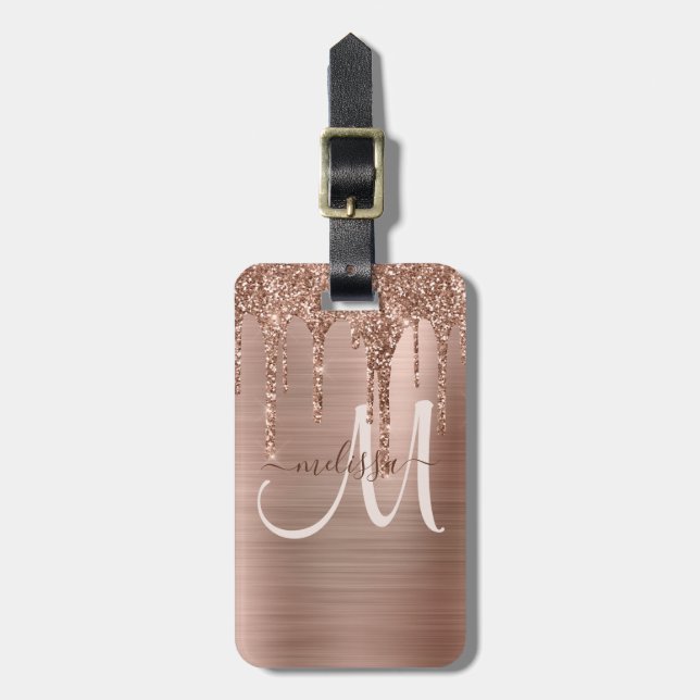 Chic Ro Guld Dripping Glitter Brushed Metall Glam  Bagagebricka (Vertikal Framsida)