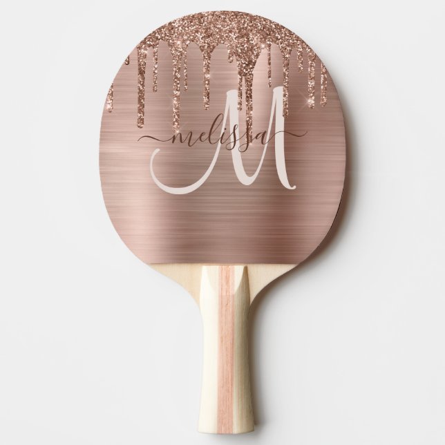 Chic Ro Guld Dripping Glitter Brushed Metall Glam  Pingisracket (Framsidan)
