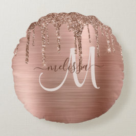 Chic Ro Guld Dripping Glitter Brushed Metall Glam Rund Kudde