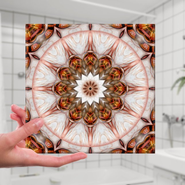 Chic Ro Guld Feather Geometric Fantasy Tile Kakelplatta (Ceramic tile featuring a geometric design based on bird feathers - nature - abstract - bathroom)