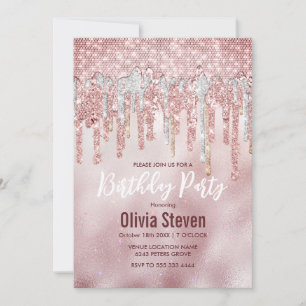 Chic ro guld, glitter, droppar i monogram inbjudningar