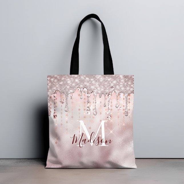 Chic ro  guld, glitter, droppmonogram tygkasse (Skapare uppladdad)
